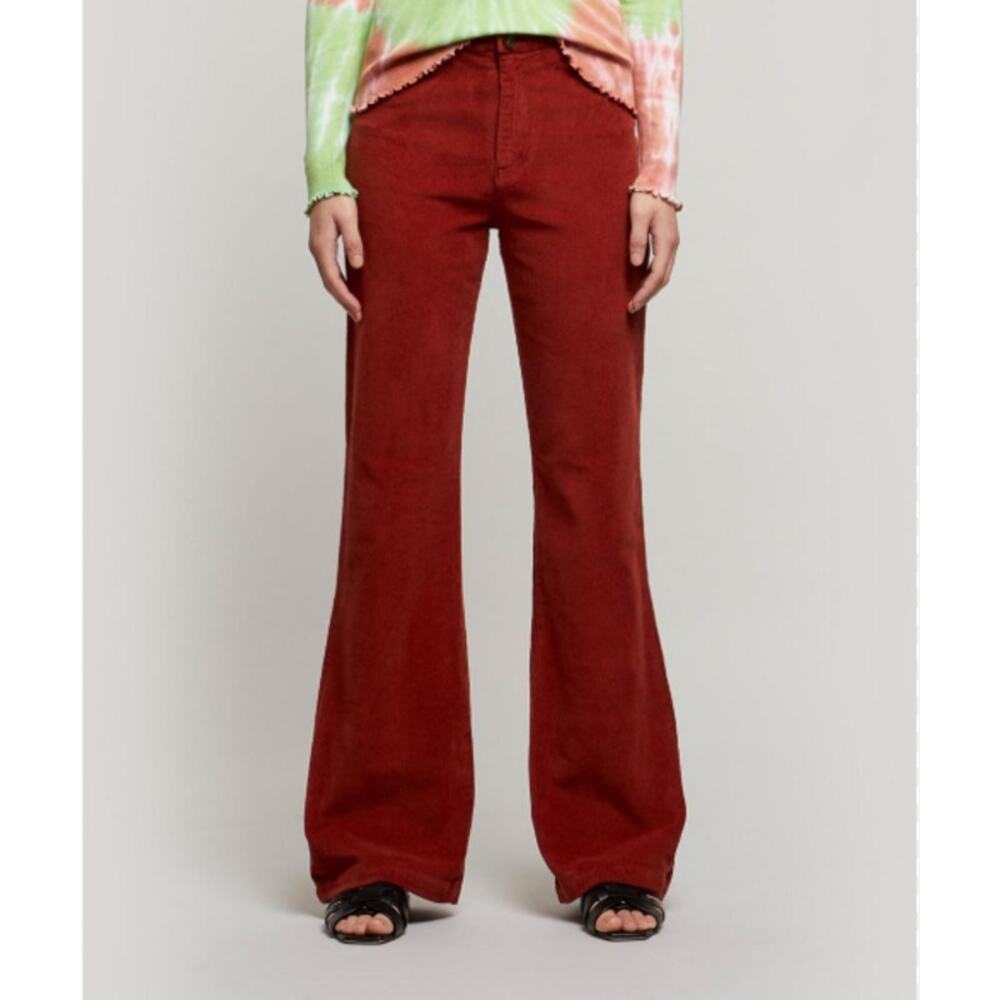 Paloma Wool Milton Corduroy Wide Leg Pants Wine Red Stretch High Rise‎ M 8 / 10